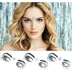 Tear Face Gems Glitter Tattoo for Eye Corner and Forehead Bindi Rhinestone Face Jewelry Rave Party Decorations For Women Kids, 2-Pack