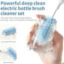 Portable Electric Silicone Bottle Brush Set, 7-in-1 UV Light USB Charging, Nipple/Straw Cleaner, Milk Mixer, Built-in Drying Rack & Storage Case, BPA-Free, IPX7, On-the-Go for New Parents