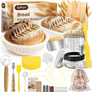 Sourdough Starter Kit, Beginner Sourdough Bread Baking Supplies, All-in-One with 9 & 10-inch Proofing Baskets, 34oz Sourdough Starter Jar, bread making tools & Gift Set for Women Wife Mom