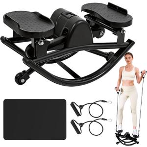 Rock Stepper - Steppers for Exercise at Home, Portable Stepper Side to Side with Digital Display & Resistance Bands, 330 LBS Capacity Full Body Workout Low-Impact Knee-Friendly 3D Stair Stepper