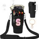 Initial A-Z Carrier Bag for Stanley Cup 40 oz, Stanley Cup Holder with Strap for Stanley 40 oz Tumbler with Handle, Stanley Cup Accessories with Stanley Cup Straw Cover - Spill Stopper - Letter Charm