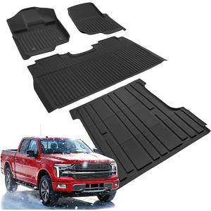 Floor & Bed Mats for Ford F150: 2015-2026 SuperCrew/Crew Cab Only(5.5FT Short Bed)(w/o Fold Flat Storage), All Weather Truck Liners Car Accessories Custom Fit for F-150 Lightning 2022-2026, 4PCS Black