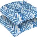Set of 2 Outdoor Tufted Chair Cushions 19"x19"x4", Water Repellent Patio Seat Cushions with Ties, Replacement Chair Pads for Wicker Dining and Patio Furniture - Blue Bricks