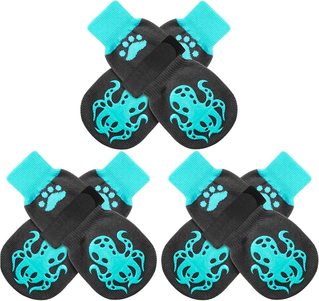 Anti Slip Dog Socks to Prevent Licking Paws for Hot Pavement Dog Shoes Double Sides Dog Boots & Paw Protectors Booties for Hardwood Floors with Grip Medium Senior Dogs M, Black & Blue