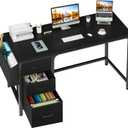 Lufeiya Computer Desk with Fabric File Drawers Cabinet, 55 Inch Reversible Home Office Desks with Filing Cabinet, Study Writing Table PC Desks with Storage for Bedroom, Black, 54.6"