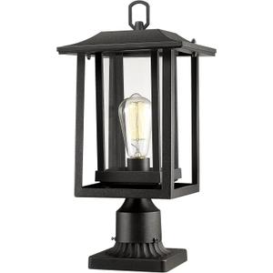 Beionxii Outdoor Post Light, Large Exterior Lamp Post Light Pier Mount Lantern with Base, Black Cast Aluminum w/Clear Glass (19" x 9") - A197P-1PK