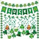 33PCS St Patricks Day Decorations Pre-Assembled St. Patrick's Day Lucky Banner Shamrock Garlands Hanging Swirls Clover Irish Decor Saint Patrick Day Party Favor