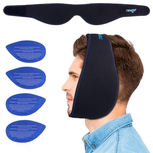 NEWGO Wisdom Teeth Ice Pack Head Wrap for Face Oral Surgery, FSA Eligible, Jaw Ice Pack for Face with 4 Hot Cold Gel Pack for TMJ, Tooth Extraction, Tonsillectomy Recovery