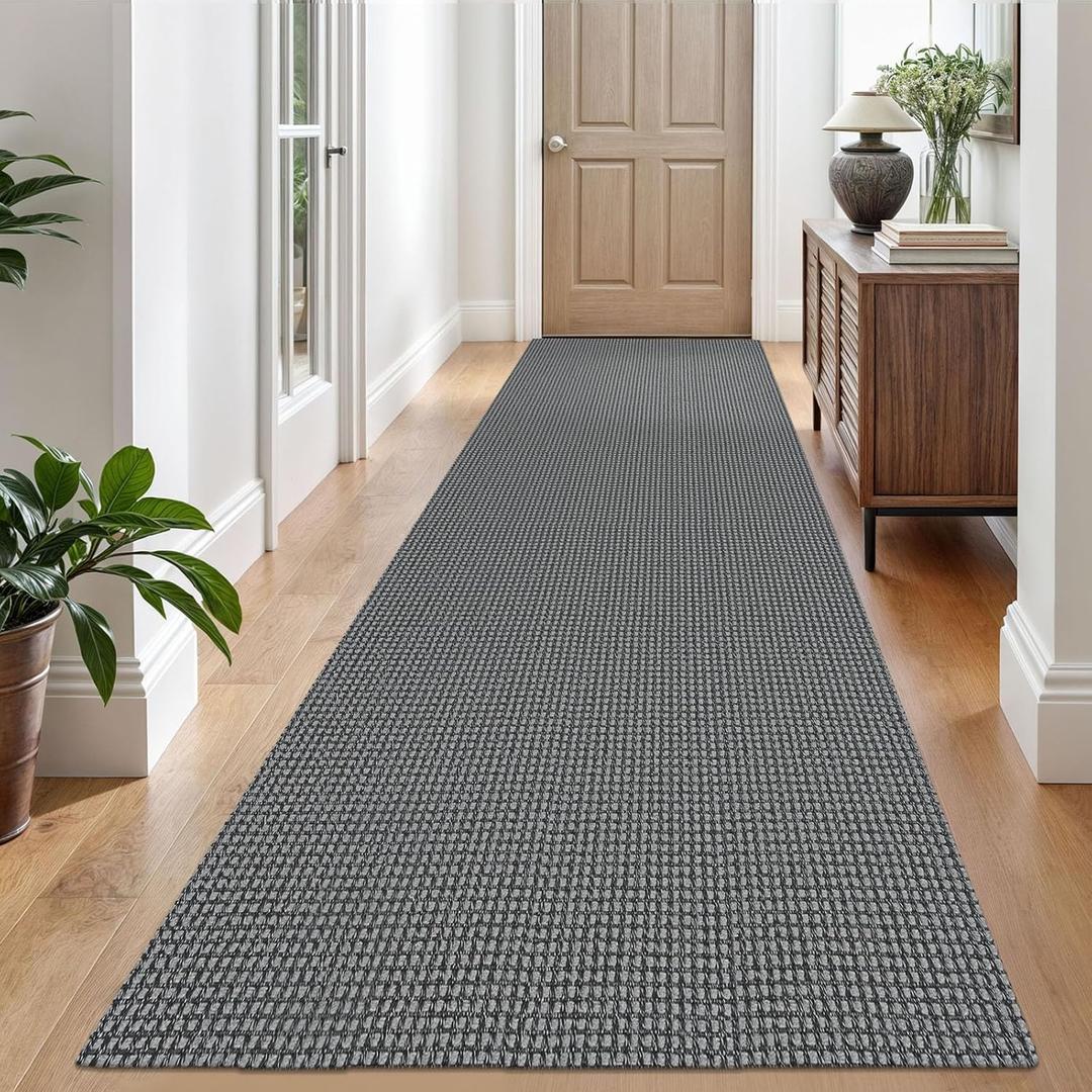 EARTHALL Woven Runner Rug 3x10 Ft Washable Runners for Hallways Long Non Slip Rubber Backed Kitchen Runner Braided Indoor Floor Carpet Runners for Entryway, Hallway, Kitchen, Dark Gray