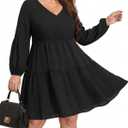Pinup Fashion Plus Size Long Sleeve Fall Dress - Casual Babydoll Tunic Shift Tiered Flowy Dresses (Black) 20 Plus