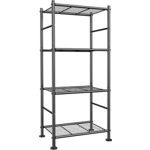 Storage Shelves - 4 Tier Shelf Organizer, Sturdy Metal Garage Shelving with Adjustable Leveling Feet, Space-Saving Shelves Organizer for Pantry, Laundry, Kitchen (18" x 12" x 44", Black)