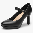 DREAM PAIRS Women's Pumps Close Toe Classic High Heels Round Toe Comfortable Low Platform Mary Jane Dress Shoes Black Size 8,5
