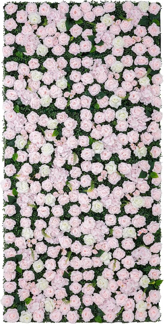 Artificial Flower Wall Backdrop 12-Pack 16"* 24" Pink and White Rose Artificial Floral Panels Spring Wedding Home Valentine's Day Photography Event Party Decoration