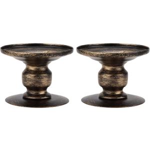 2 Pcs Vintage Pillar Candle Holders, Metal Candleholder Retro Pedestal Pillar Stands Candlestick Holders for Home Decor, Wedding Centerpieces, and Special Occasions