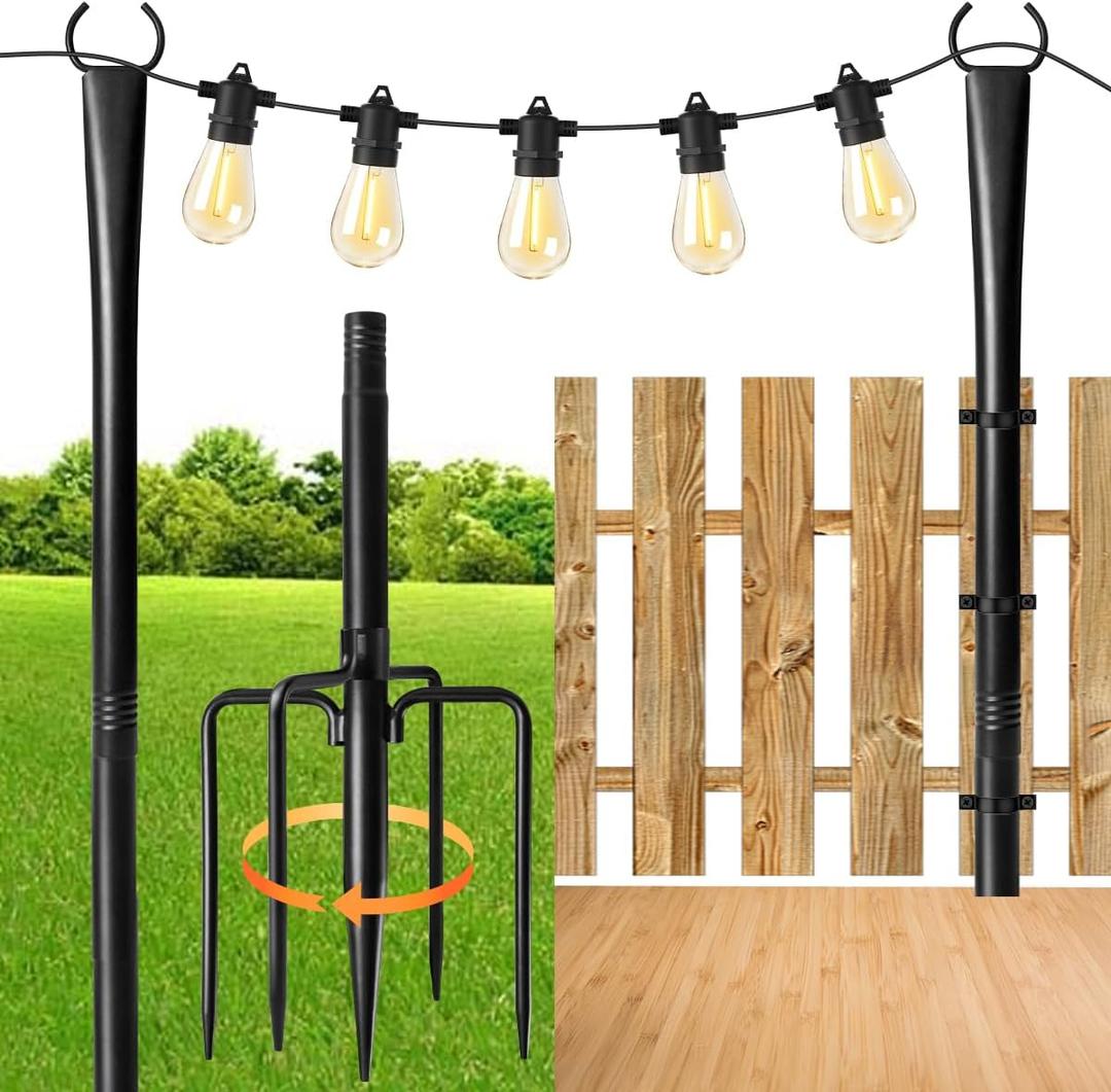 2 Pack 10FT Lighting Hanging Pole for Outside, Waterproof Hardened Metal Outdoor String Light Poles for Patio, Garden, Bistro, Wedding, Parties