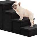 Love's cabin Dog Stairs for Small Medium or Large Dogs with Storage and Adjustable Steps, Foldable Cat Steps for Bed or Couch, 4-Step Black Folding Ramp with Zip up to 200 lbs, Black
