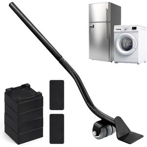 Lengthening Furniture Lifter Tool, Appliance Furniture Metal Lifters for Heavy Furniture Movers Sliders Wheels Easily Safe to Move Sofa Refrigerator Washing Machine (1 Lifter 4 Raise Blocks 2 Pads) (Black-29 IN)