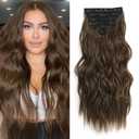 Clip in Hair Extensions, 6 PCS Natural & Soft Hair & Blends Well Hair Extensions, Medium Brown Synthetic Long Wavy Hairpieces(20inch, 6pcs, Medium Brown)