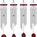 Tatuo 4 Pcs Memorial Wind Chimes 28 Inch Wooden Sympathy Wind Chimes DIY Sympathy Gift for Father's Day Loss of Loved One Bereavement with 6 Aluminum Tube for Indoor Outdoor (Silver,Simple Style)