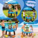 Water Table for Toddlers with Water Pump and Fishing Game Set 3-Tier Kids Sand Water Table with Umbrella Sensory Outdoor Toys for Kids Ages 4-8 Outside Toys Backyard for Kids Toddlers Age 3-10