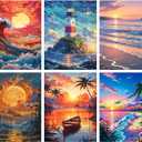 MXCFZX Sunset Beach Paint by Numbers kit for Adults Lighthouse on sea Beginner on Advanced Canvas Adult Paint by Number Kits,Easy Landscape Acrylic Paint Boat On Lake Crafts for Home Decor 10x14in