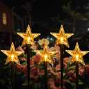 Solar Christmas Pathway Lights, 5 Pack Solar Christmas Decor Star Lights Outdoor Waterproof Stake Lights Garden Decorative Lights Walkway Lights for Landscape Yard Lawn Patio Wedding Party(Warm White)