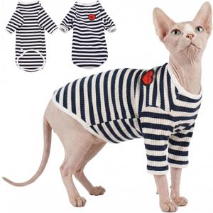 DENTRUN Hairless Cats Shirt Breathable Cat Daily Wear Clothes Stripe Vest Adorable Pajamas Jumpsuit Soft & Skin-Friendly, XL