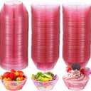 100 Pack Disposable Clear Plastic Bowls for Party 6oz Hard Plastic Salsa Dessert Ice Cream Candy Fruit Small Glitter Bowls for Wedding Baby Shower Birthday Party (Pink)