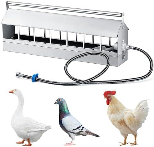 Blushtier Automatic Chicken Waterer Stainless Steels 14 Windows Chicken Water Feeder Large Watering System with Float Valve Automatic Poultry Waterer for Duck Goose Pigeon Quail