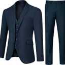 Men's Slim Fit 3 Piece Suit Set, Two Button Solid Blazer Jacket with Multi-Functional Pockets for Business/Party, Navy XS