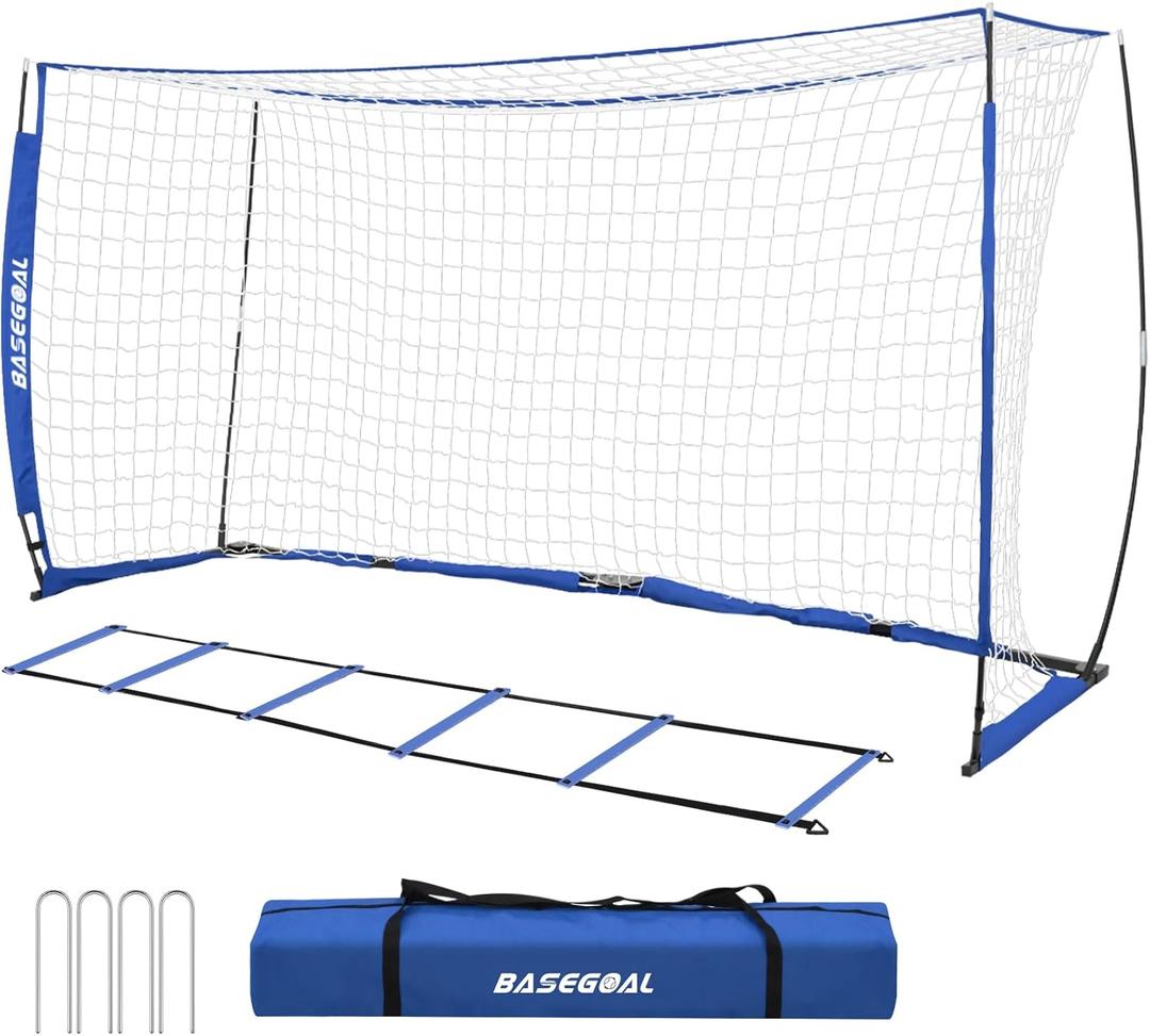 Soccer Goal,Soccer Net,Soccer Goals for Backyard,with Bow Frame,Collapsible Metal Base and Agility Ladder