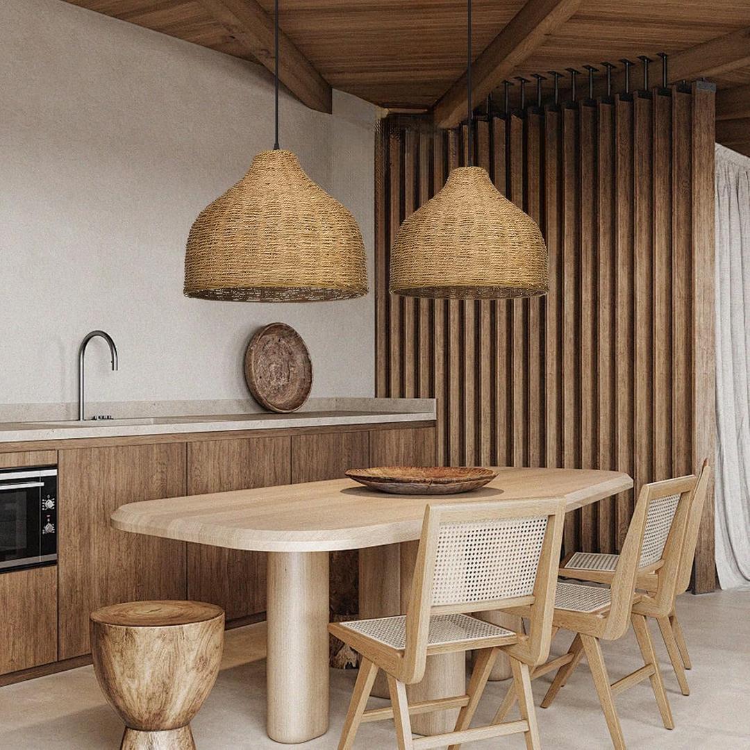 Arturesthome 1 Light Rattan Pendant Light,15.7" Wicker Chandelier Woven Rustic Pendant Lighing Rattan Chandelier for Dining Room Kitchen Island Entryway