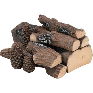 Skyflame 9-Pieces Ceramic Wood Logs with Pine, Faux Fireplace Logs for Gas Inserts, Fire Pits, Fireplace Decor