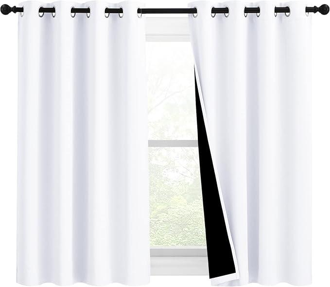 NICETOWN Pure White 100% Blackout Lined Curtains, 2 Thick Layers Completely Blackout Window Treatment Panels Thermal Insulated Drapes for Kitchen (1 Pair, 46" Width x 54" Length Each Panel) NICETOWN Pure White 100% Blackout Lined Curtains, 2 Thick Layers Completely Blackout Window Treatment Panels Thermal Insulated Drapes for Kitchen (1 Pair, 46" Width x 54" Length Each Panel)