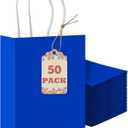 qiqee 50-Packs Gift Bag with Handles Bulk Diamond Blue Paper Bags Multiple Uses (8.3"x3"x6" Small Size)