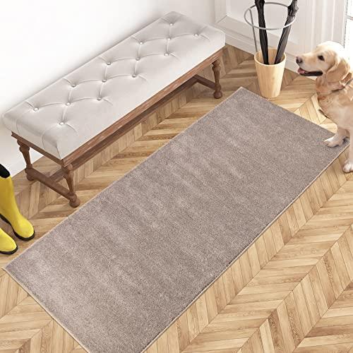 PURRUGS Dirt Trapping Door Mat 24" x 59", Non-Slip Machine Washable Entryway Rug, Dog Doormat, Indoor Front Door Mat, Super Absorbent Entry Rug for Muddy Shoes & Paws, Taupe