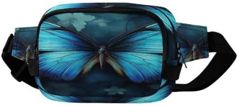 Blue Butterfly Pattern Belt Bag Sling Bags Waist Pack | waist bag with Adjustable Strap and Zipper Pockets,Double-Layer Design,Sturdy and Wear-Resistant for Travel Daily Use