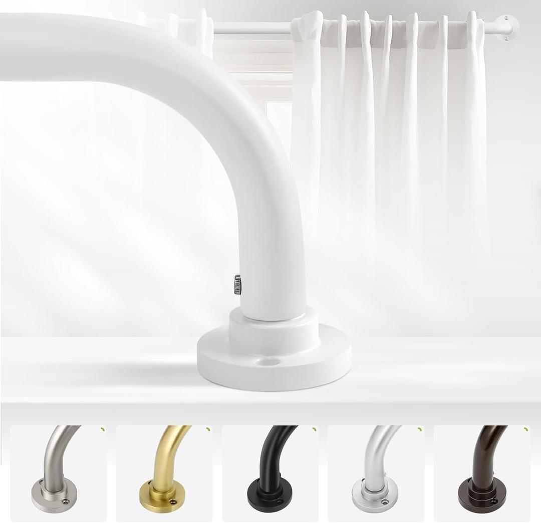 White Wrap Around Curtain Rods 28 to 48 Inch:Blackout Heavy duty Adjustable Window Curtain Rod for Bedroom,Industrial Darkening Curved French Metal Single Drapery Rods Easy Install,Pure White