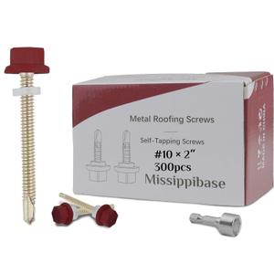 Metal Roofing Screws #10 2 Inch, 300 PCS, Zinc Plated Hex Head, Rubber Washer, Sharp Point, Self Starting, Hex Socket Included, Red Metal Roofing Screws #10 2 Inch, 300 PCS, Zinc Plated Hex Head, Rubber Washer, Sharp Point, Self Starting, Hex Socket Included, Red
