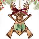2 x HEXMOZ Deer Christmas Ornament - Hunting Ornaments for Christmas Tree - Deer Hunting Gifts for Men, Grandpa, Dad, Husband - Hunter Gift Ideas - Acrylic Wood Holiday Decoration Ornaments