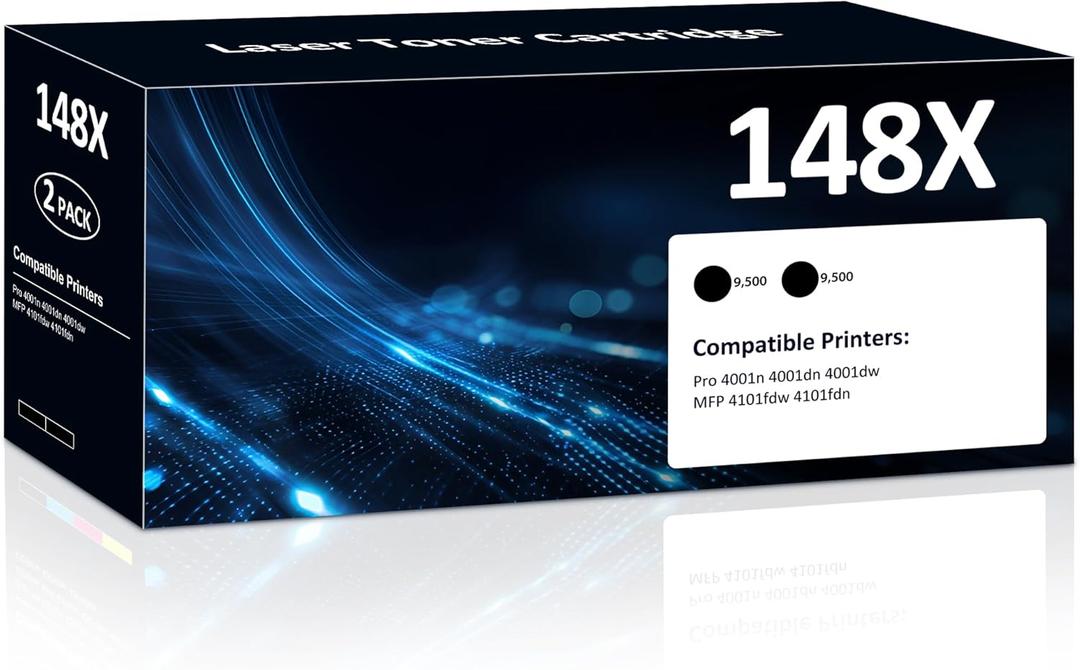 148X W1480X High Yield Toner Cartridges ( 2X 9500 Pages) Compatible 148X 148A W1480A Toner Cartridges with HP Laserjet Pro 4001dw 4001dn 4001n MFP 4101fdw 4101fdn Printer (Black, 2pack, with Chip )