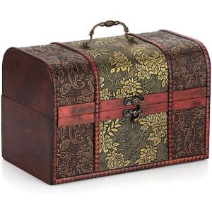 ELLDOO Vintage Treasure Chest Box, Pirate Keepsakes Box for Kids Gifts, Wooden Treasure Storage Box Decorative Box for Jewelry Pearl Trinkets, X-Large