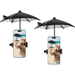 OUTXE Strong Clip Phone Umbrella for Sun, Mini Tanning Shade Cover for Cell iPhone/Android (Black) (2-Pack)