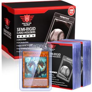 100ct Semi Rigid Card Holders for Trading Cards, Card Sleeves with 1/2" Lip Baseball Card Protector for PSA, BGS, CSG Graded Card Submissions for Standard Card Collection and Display