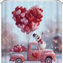 DDS-DUDES Valentine Shower Curtain, Romantic Valentines Watercolor Falling Red Heart Shower Curtain, Red Hearts Cute Gnomes Bathroom Accessories Set with Hooks, 71x71 inches