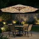 Patio Kingdom 11FT Solar Patio Umbrella with Lights, Outdoor Table Market Umbrella with 32 LED Lights, 8 Sturdy Ribs, Smooth Crank Lift for Pool, Deck and Garden, UV-Resistant, Beige