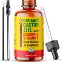 Seven Minerals Organic Castor Oil with Rosehip & Vitamin E for Eyelashes, Eyebrows, Face & Hair Growth - Glass Bottle, Cold Pressed & Hexane Free - Hydrates & Boosts Natural Hair Growth - 4 fl oz