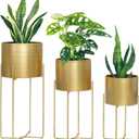 Sinolodo Gold Planters for Indoor Plants, Mid Century Floor Standing Tall Planter with Stands, 9/8/7 inch Plant Pots for Living Room Bedroom Office