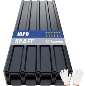 Brakki Metal Roofing Panels 10pcs 52.4 ft², Corrugated Roof Panels, Grey | L42.52"xW17.72", Galvanized Steel, with Screw, Heavy Duty Metal Siding, Suitable for Garages Chicken Coop Shed Stables Patio