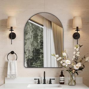 ANDY STAR Arched Mirror, 20 x 28 Inch Black Wall Mirror in Stainless Steel Metal Frame, Arch Top Rounded Corner 1 Inch Deep Set Design Wall Mount Hangs Vertical